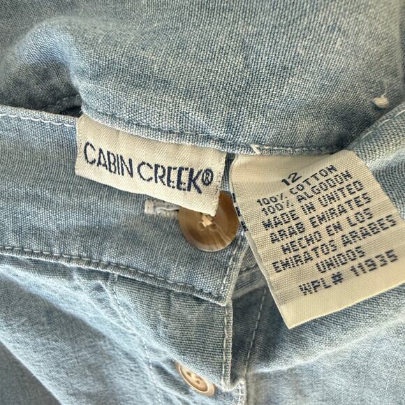 Vintage Denim Midi Skirt Button Front Light Wash Chambray 100% Cotton Size 12 - Picture 4 of 4